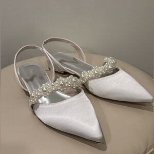 Satin Pearl Slingback Flats | Bride 💍